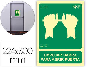 Pictograma Archivo 2000 Empujar Barra para Abrir Puerta Pvc Verde Luminiscente 224X300 mm