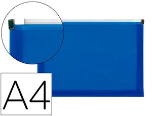 Carpeta Dossier Liderpapel A4 Cierre de Cremallera Azul Translucido