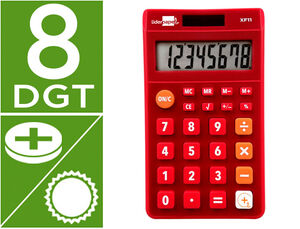 Calculadora Liderpapel Bolsillo Xf11 8 Digitos Solar y Pilas Color Rojo 115X65X8 mm