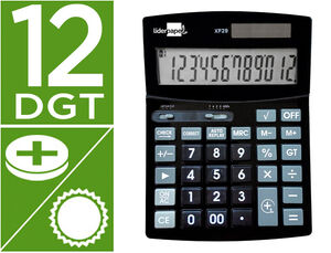 Calculadora Liderpapel Sobremesa Xf29 12 Digitos Solar y Pilas Color Negro 190X140X30 mm