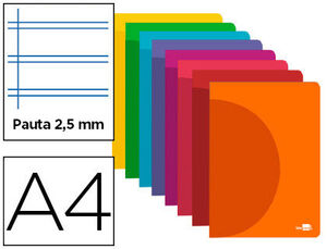 Libreta Liderpapel 360 Tapa de Plastico A4 48 Hojas 90G/m2 Pauta 5 2,5Mm con Margen Colores Surtidos