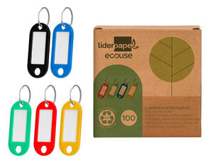 Llavero Portaetiquetas Liderpapel Ecouse Fabricado en Plastico Reciclado Expositor de 100 Unidades