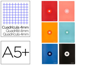 Cuaderno Cosido Cuadro 4Mm A5+ Antartik 48 Hojas 90 Gr 6 Colores Surtidos