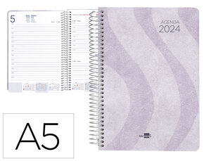 Agenda Espiral Liderpapel Syros 15X21 cm 2024 Dia Pagina Simple Espiral Color Malva Papel 60Gr