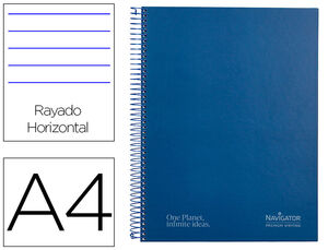 Cuaderno Espiral Navigator A4 Micro Tapa Forrada 120H 80Gr Horizontal 5 Bandas 4 Taladros Color Azul Marino