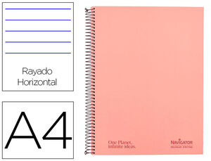 Cuaderno Espiral Navigator A4 Micro Tapa Forrada 120H 80Gr Horizontal 5 Bandas 4 Taladros Color Rojo