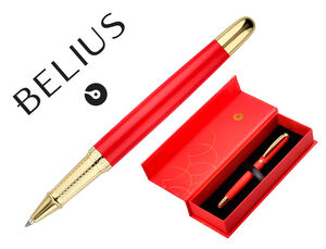Boligrafo Belius Passion Dor Aluminio Textura Cepillada Diseño Rojo y Dorado Tinta Azul Caja de Diseño