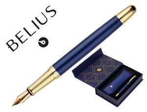 Pluma y Estuche Belius Soiree Azul Diseño Art Deco Azul Marino y Dorado Tinta Azul Caja de Diseño