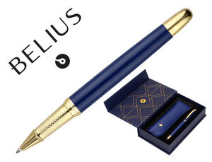 Boligrafo y Estuche Belius Soiree Diseño Azul Marino Dorado Tinta Azul Caja de Diseño