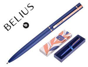 Boligrafo Belius Rose Aluminio Diseño Azul Electrico Oro Rosa Tinta Azul Caja de Diseño