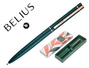 Boligrafo Belius Rose Aluminio Diseño Verde Olivo Oro Rosa Tinta Azul Caja de Diseño