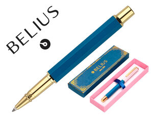 Boligrafo Belius Macaron Bliss Diseño Hexagonal Rosa Azul Dorado Tinta Azul Caja de Diseño