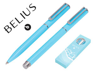 Juego Boligrafo y Roller Beliu S Endless Summer Aluminio Diseño Azul y Plateado Tinta Azul Caja de Diseño