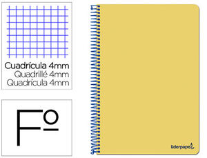 Cuaderno Espiral Liderpapel Folio Smart Tapa Blanda 80H 60Gr Cuadro 4Mm con Margen Color Amarillo