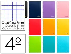 Cuaderno Espiral Liderpapel Cuarto Smart Tapa Blanda 80H 60Gr Cuadro 8Mm con Margen Colores Surtidos