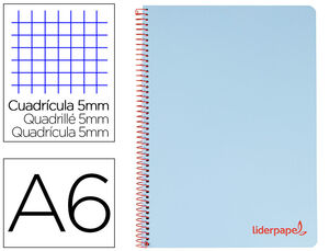Cuaderno Espiral Liderpapel A6 Micro Wonder Tapa Plastico 120H 90 Gr Cuadro 5Mm 4 Bandas Color Celeste