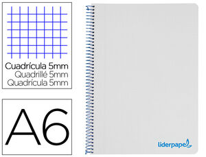 Cuaderno Espiral Liderpapel A6 Micro Wonder Tapa Plastico 120H 90 Gr Cuadro 5Mm 4 Bandas Color Gris