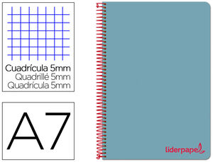 Cuaderno Espiral Liderpapel A7 Micro Wonder Tapa Plastico 100H 90 Gr Cuadro 5Mm 4 Bandas Color Celeste