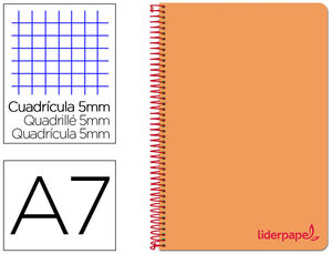 Cuaderno Espiral Liderpapel A7 Micro Wonder Tapa Plastico 100H 90 Gr Cuadro 5Mm 4 Bandas Color Naranja