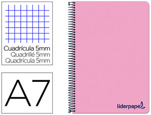 Cuaderno Espiral Liderpapel A7 Micro Wonder Tapa Plastico 100H 90 Gr Cuadro 5Mm 4 Bandas Color Rosa