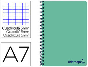 Cuaderno Espiral Liderpapel A7 Micro Wonder Tapa Plastico 100H 90 Gr Cuadro 5Mm 4 Bandas Color Verde