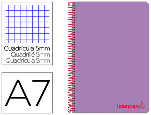 Cuaderno Espiral Liderpapel A7 Micro Wonder Tapa Plastico 100H 90 Gr Cuadro 5Mm 4 Bandas Color Violeta