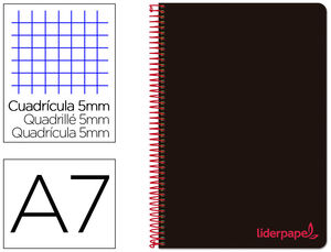 Cuaderno Espiral Liderpapel A7 Micro Wonder Tapa Plastico 100H 90 Gr Cuadro 5Mm 4 Bandas Color Negro