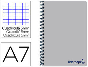 Cuaderno Espiral Liderpapel A7 Micro Wonder Tapa Plastico 100H 90 Gr Cuadro 5Mm 4 Bandas Color Gris