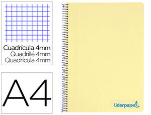Cuaderno Espiral Liderpapel A4 Wonder Tapa Plastico 80H 90Gr Cuadro 4Mm con Margen Color Amarillo