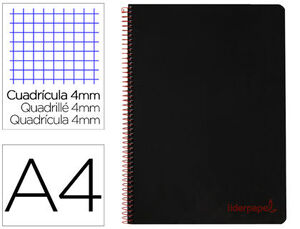 Cuaderno Espiral Liderpapel A4 Wonder Tapa Plastico 80H 90Gr Cuadro 4Mm con Margen Color Negro