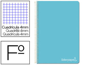 Cuaderno Espiral Liderpapel Folio Witty Tapa Dura 80H 75Gr Cuadro 4Mm con Margen Color Celeste
