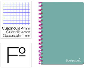 Cuaderno Espiral Liderpapel Folio Witty Tapa Dura 80H 75Gr Cuadro 4Mm con Margen Color Turquesa