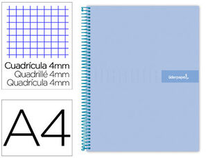 Cuaderno Espiral Liderpapel A4 Crafty Tapa Forrada 80H 90 Gr Cuadro 4Mm con Margen Color Celeste