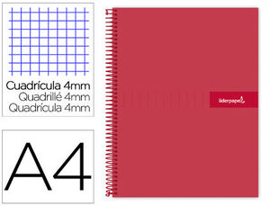 Cuaderno Espiral Liderpapel A4 Crafty Tapa Forrada 80H 90 Gr Cuadro 4Mm con Margen Color Roja
