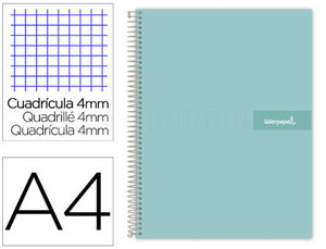Cuaderno Espiral Liderpapel A4 Crafty Tapa Forrada 80H 90 Gr Cuadro 4Mm con Margen Color Turquesa