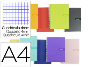 Cuaderno Espiral Liderpapel A4 Crafty Tapa Forrada 80H 90 Gr Cuadro 4 mm con Margen Colores Surtidos