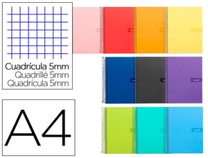Cuaderno Espiral Crafty Cuadro 5 mm A4 Tapa Forrada 80 Hj 90 Gr Colores Surtidos