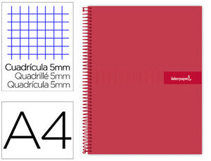 Cuaderno Espiral Liderpapel A4 Micro Crafty Tapa Forrada 120H 90 Gr Cuadro 5 mm 5 Bandas 4 Colores Color Rojo