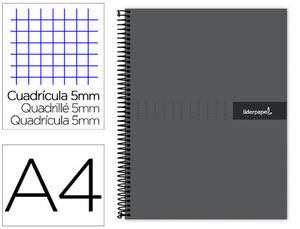 Cuaderno Espiral Liderpapel A4 Micro Crafty Tapa Forrada 120H 90 Gr Cuadro 5 mm 5 Bandas 4 Colores Color Negro