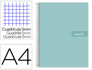 Cuaderno Espiral Liderpapel A4 Micro Crafty Tapa Forrada 120H 90Gr Cuadro 5Mm 5 Bandas 4 Taladros Color Turquesa