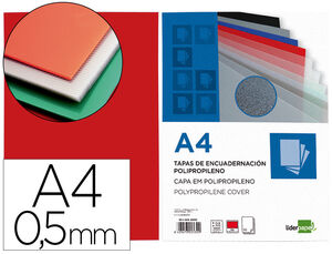 Tapa Encuadernacion Liderpapel Polipropileno A4 0. 5 mm Rojo Translucido Paquete de 100 Unidades