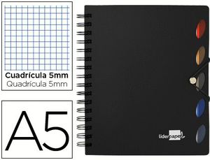 Cuaderno Espiral Liderpapel A5 Micro Executive Tapa Plastico 100H 80 Gr Cuadro 5Mm 5 Separadores con