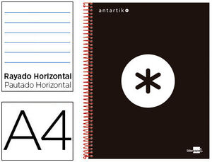 Cuaderno Espiral Liderpapel A4 Micro Antartik Tapa Forrada 120H 100 Gr Horizontal 5 Bandas 4 Taladros Color Negro