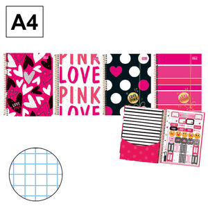 Cuaderno Espiral Micro 4X4 mm A4 80 Hj 70 Gr T/d Campus University Love Pink Diseños Surtidos