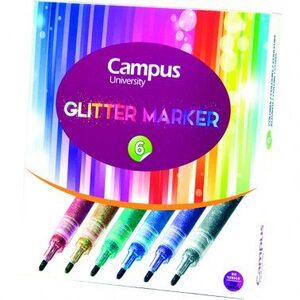Caja 6 Rotuladores Campus Glitter Marker Colores Surtidos