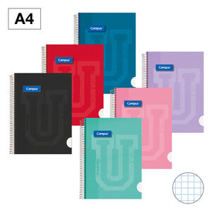 Cuaderno Espiral 4X4 mm A4 Campus Tapa Forrada 90 Gr 80 Hj Colores Surtidos