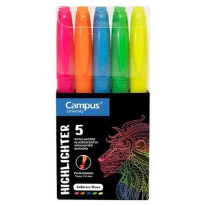 Marcador Fluorescente Pen Highlighter Campus University Blister 5 Colores Neón
