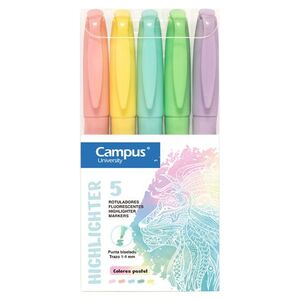 Marcador Fluorescente Pen Highlighter Campus University Blister 5 Colores Pastel