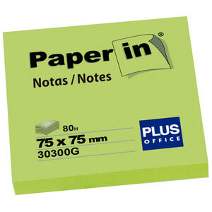 Bloc Notas Adhesivas Paper In Plus Office 75Mmx75Mm Verde Flúor 80 Hojas