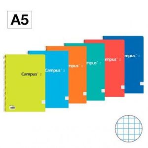 Cuaderno Espiral 4X4 mm A5+ Tapa Basica 80 Hj 60 Gr Colores Surtidos